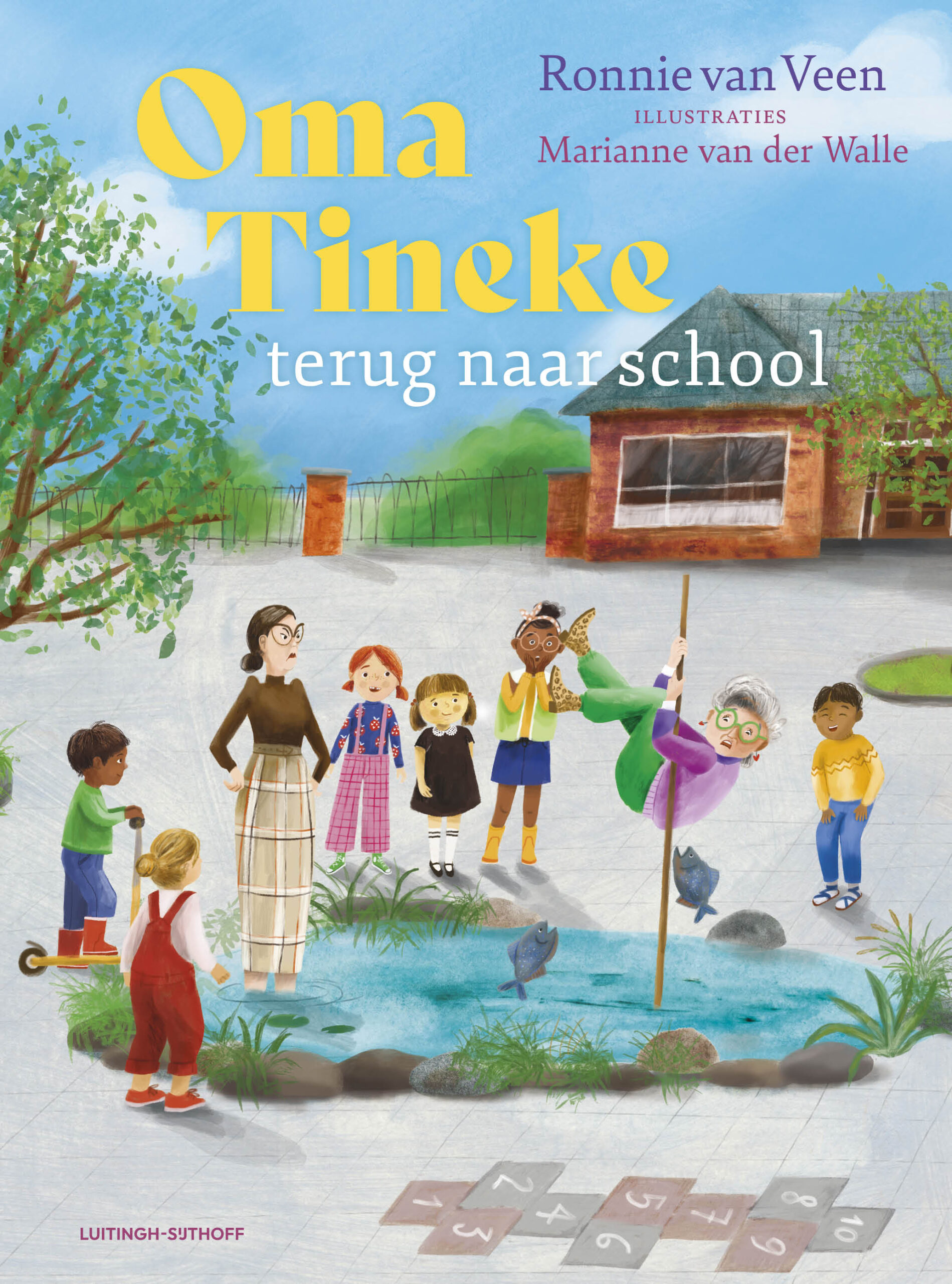 Zijn jullie al begonnen?!’ vraagt Oma. ‘Puck zei dat jullie pas na het ontbijt beginnen.’
Puck is zes jaar en zit in groep 3. Tijdens een bezoek aan haar jarige oma Tineke ontdekt ze iets merkwaardigs: oma schrijft de letter M heel anders dan zij heeft geleerd. Hoe kan dat? Misschien is oma het gewoon vergeten. Het is tenslotte al heel lang geleden dat oma zelf in groep 3 zat. Puck besluit dat oma nodig terug naar school moet, want het leven zonder m is oeilijk. Vanaf dat moment ontspoort het verhaal op de allerleukste manieren in een reeks onverwachte en hilarische gebeurtenissen. In dit verhaal is niets te gek: ideeën die volwassenen waarschijnlijk meteen zouden afwijzen, worden zomaar werkelijkheid.
De kracht van dit sublieme boek zit niet alleen in de absurde situaties, maar ook in het taalgebruik. Ronnie van Veen speelt volop met woorden, uitdrukkingen en dubbele betekenissen en laat zo zien hoe grappig taal kan zijn.
Oma Tineke is een fantastisch voorleesboek. Van een poepkroon tot een wel heel bijzondere invalmeester: ieder hoofdstuk brengt nieuwe verrassingen en zorgt voor veel gelach. De kleurrijke en speelse illustraties van Marianne van der Walle versterken de vrolijke en fantasierijke sfeer en maken het verhaal helemaal compleet. 