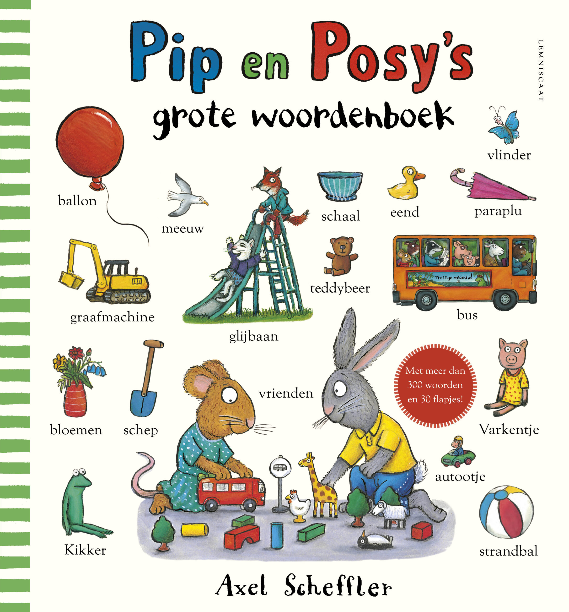 Dit grote kartonboek met flapjes is hét woordenboek voor kleine kinderen. Op tien spreads ontdekken kinderen meer dan driehonderd woorden uit hun eigen wereld: in het park, aan het strand, tijdens het winkelen, met feestdagen, in de winter. Een bonusspread brengt kleuren, seizoenen, getallen, vormen en tegenstellingen in beeld. De tabbladen maken het boek overzichtelijk en voor kinderhandjes makkelijk te gebruiken.
Pip en Posy kennen veel kinderen vast al van de geliefde prentenboekenserie van Axel Scheffler, de illustrator van De Gruffalo. De herkenbare tekenstijl maakt dit woordenboek meteen vertrouwd. De flapjes zorgen voor een extra laag: er valt altijd meer te ontdekken en te onderzoeken.
Zo'n boek gun je elk kind.