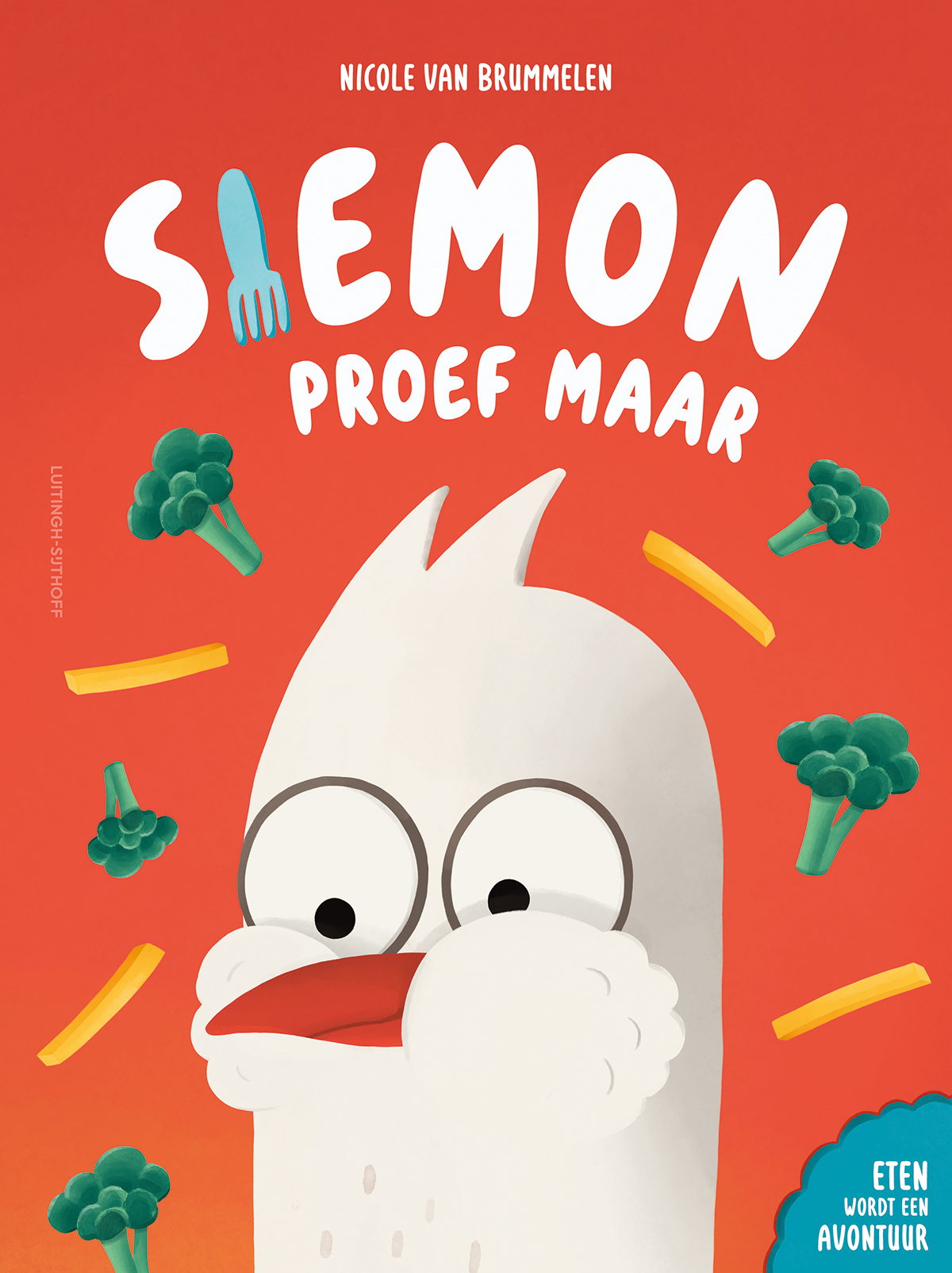 Vrolijk, interactief prentenboek met Siemon de meeuw. Voor alle kinderen die zeggen: dat lust ik niet!


Na Siemon naar rechts en Siemon even wachten maakte Nicole van Brummelen het derde prentenboek over Siemon: Siemon proef maar. In dit los te lezen deel gaat de grappige meeuw op een verrassend proefavontuur en ontdekt hij alles over eten en proeven. Met heldere, vrolijke illustraties in kleur en een uitklappagina!

Het is etenstijd en Siemon heeft trek. De andere meeuwen schrokken zonder erbij na te denken van alles naar binnen: broccoli, stinkkaas en olijven. Maar Siemon niet. 'Iewww!' roept hij. 'Dat durf ik allemaal niet zomaar in mijn snavel te stoppen!' Is hij dan wel een echte meeuw? Siemon gaat op onderzoek uit bij de andere dieren. Kikkers blijken likkers te zijn en mollen proeven met hun ogen dicht. Siemon doet elk dier na en ontdekt dat hij veel meer lust dan hij dacht. Vanaf nu eet hij elke keer als een ander dier. Nou ja, misschien niet als een mestkever...