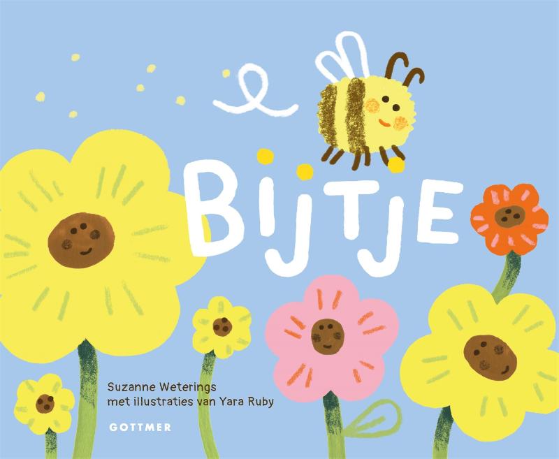 In de wei staan bloemen.
Maar 't bijtje kan ze niet zien.
Duw jij het bijtje omhoog?
Dan ziet zij ze misschien.
Bijtje geeft kinderen steeds een leuke opdracht om het bijtje te helpen. Klap in je handen en jaag een vogel weg. Maak met je vingers een dakje tegen de regen. Schud het boek om het bijtje wakker te maken. Blaas haar vooruit op weg naar haar korf.
Onderweg pikt het bijtje nectar op en vliegt ze verder met stuifmeelkorrels aan haar pootjes, precies zoals bijen dat ook in het echt doen.
Kinderen zullen veel plezier beleven aan dit leuke, leerzame, lieve interactieve kartonboekje! Aan het einde wacht hen nog een beloning. Dan mogen ze met hun vingertje de honingraat induiken, even rondroeren en de denkbeeldige honing proeven.
Yara Ruby's illustraties zitten vol kleur, met het bijtje overal als stralende blikvanger.