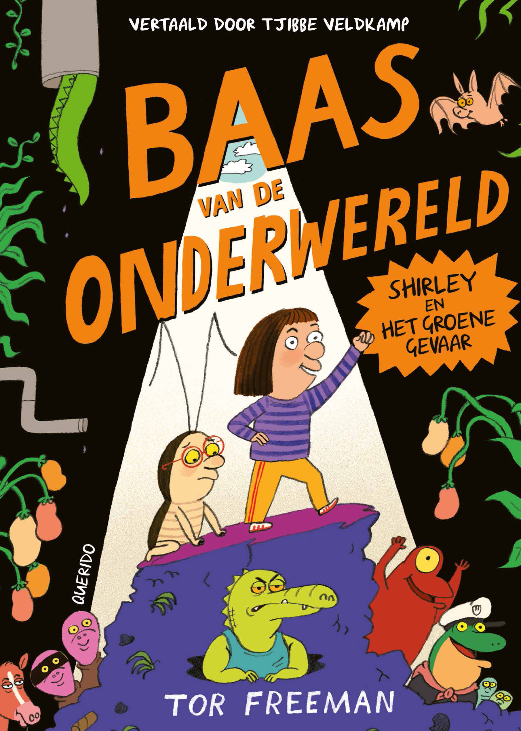 Yes! Dit is echt een geweldige graphic novel!
Op een dag valt Shirley in een open put en tuimelt ze regelrecht de onderwereld in. Tot haar verbazing wordt ze daar onthaald als De Uitverkorene die rust en harmonie moet brengen. Degenie diede wrede baas die de dieren in de onderwereld al jaren terroriseert moet verslaan.
Nou heeft Shirley daar bepaald geen zin in. Maar als blijkt dat alleen die baas haar weer naar boven kan krijgen, snapt ze dat ze geen keuze heeft: 'Goed dan,' zegt ze. 'Ik ga wel naar die snertbaas van jullie.'
De weg naar het rioolhol is vol spannende, oergeestige ontmoetingen. Saai wordt het geen moment. Hardop lachen gegarandeerd!
De tekeningen verbeelden de fantastische wendingen en interacties subliem en de tekst is opvallend rijk, mede dankzij de uitmuntende vertaling van Tjibbe Veldkamp.
Aas uitsmijter `zijn er nog twee leuke interactieve opdrachten én wordt het tweede deel al aangekondigd. Daarin gaat Shirley naar de onder-onderwereld, waar opnieuw huiveringwekkende gekkigheid op haar wacht.